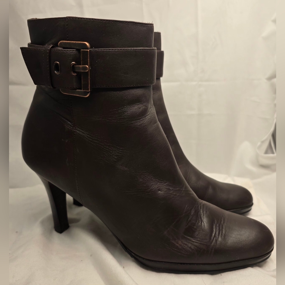 Alfani Dark Brown Leather Ankle Boots with Buckle 7 1/2 - Picture 6 of 11